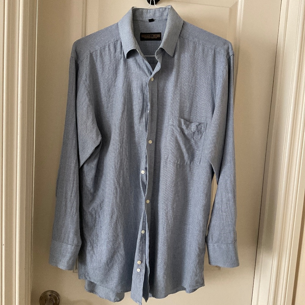 Dress Shirt, Blue, 32/33, Neck 16, Classic Fit, Plus Red Tie